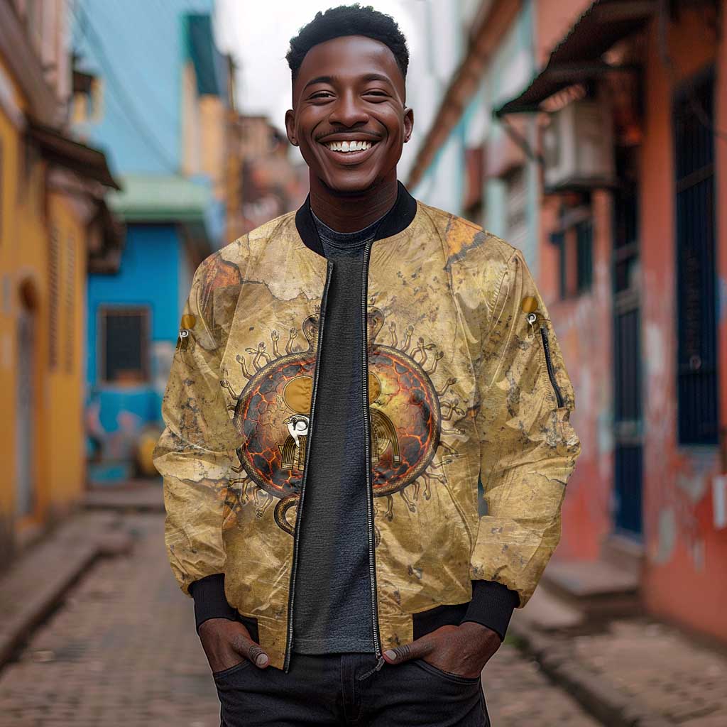 Ra Egyptian Sleeve Zip Bomber Jacket Sun God Solar Disk Serpent Slayer Ancient Egyptian Boat of the Underworld