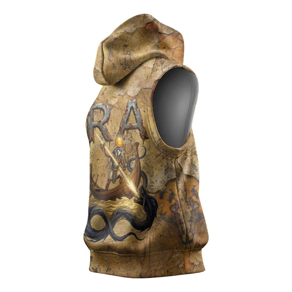 Ra Egyptian Sleeveless Hoodie Sun God Solar Disk Serpent Slayer Ancient Egyptian Boat of the Underworld
