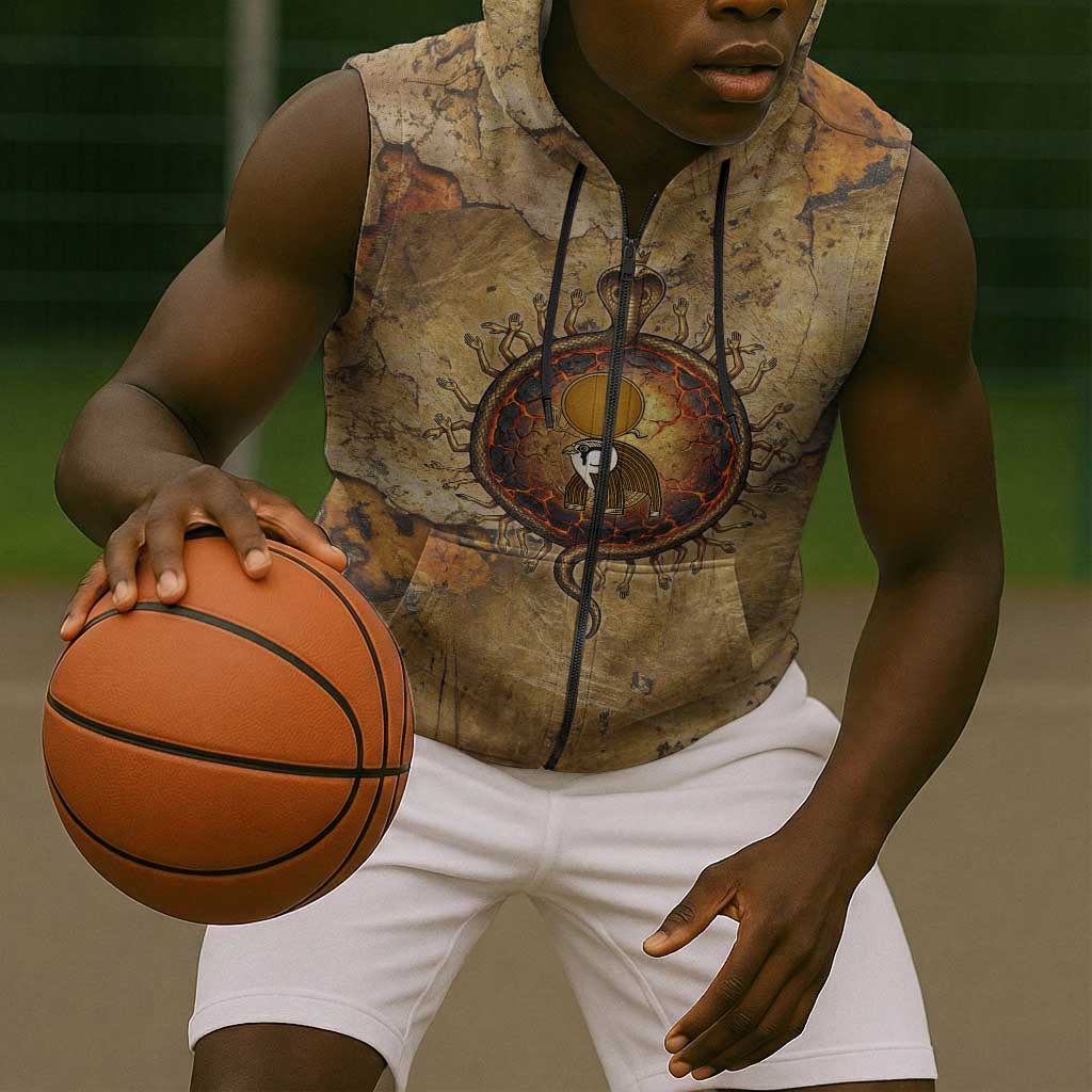 Ra Egyptian Sleeveless Zip Hoodie Sun God Solar Disk Serpent Slayer Ancient Egyptian Boat of the Underworld