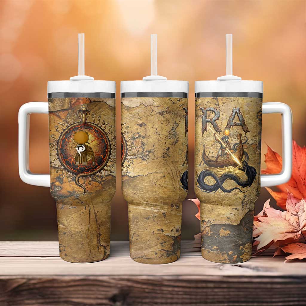 Ra Egyptian Tumbler With Handle Sun God Solar Disk Serpent Slayer Ancient Egyptian Boat of the Underworld