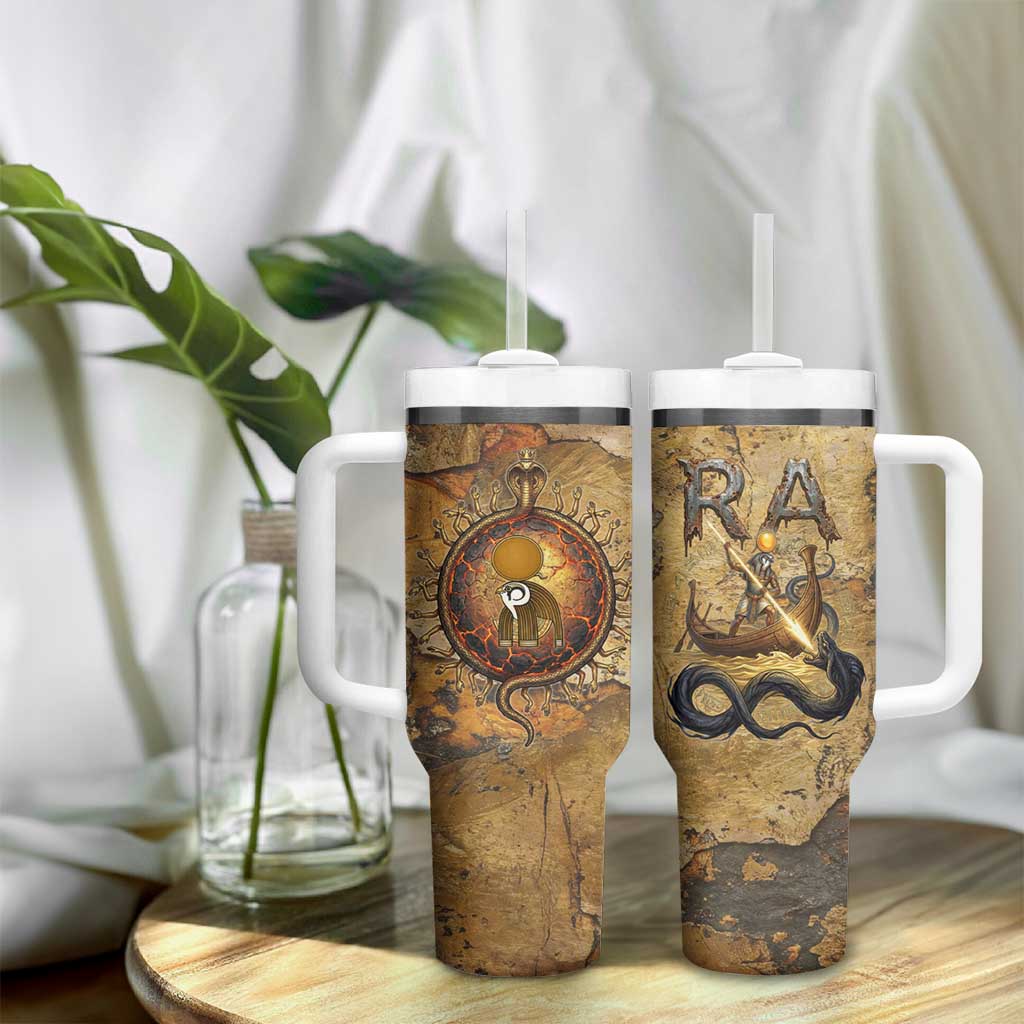 Ra Egyptian Tumbler With Handle Sun God Solar Disk Serpent Slayer Ancient Egyptian Boat of the Underworld
