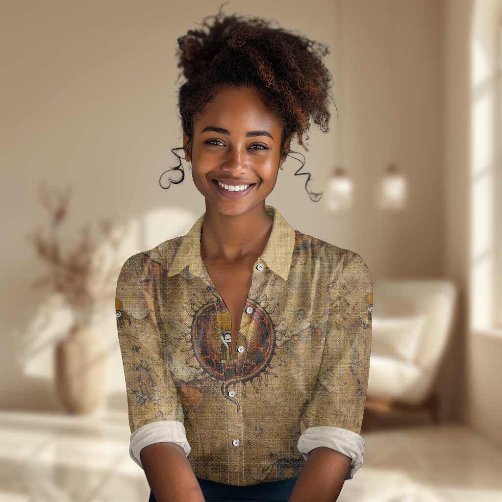 Ra Egyptian Women Casual Shirt Sun God Solar Disk Serpent Slayer Ancient Egyptian Boat of the Underworld