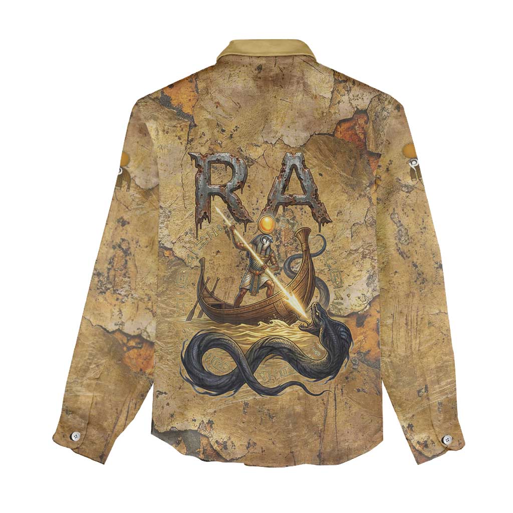 Ra Egyptian Women Casual Shirt Sun God Solar Disk Serpent Slayer Ancient Egyptian Boat of the Underworld