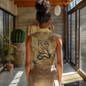 Ra Egyptian Women Sleeveless Polo Shirt Sun God Solar Disk Serpent Slayer Ancient Egyptian Boat of the Underworld
