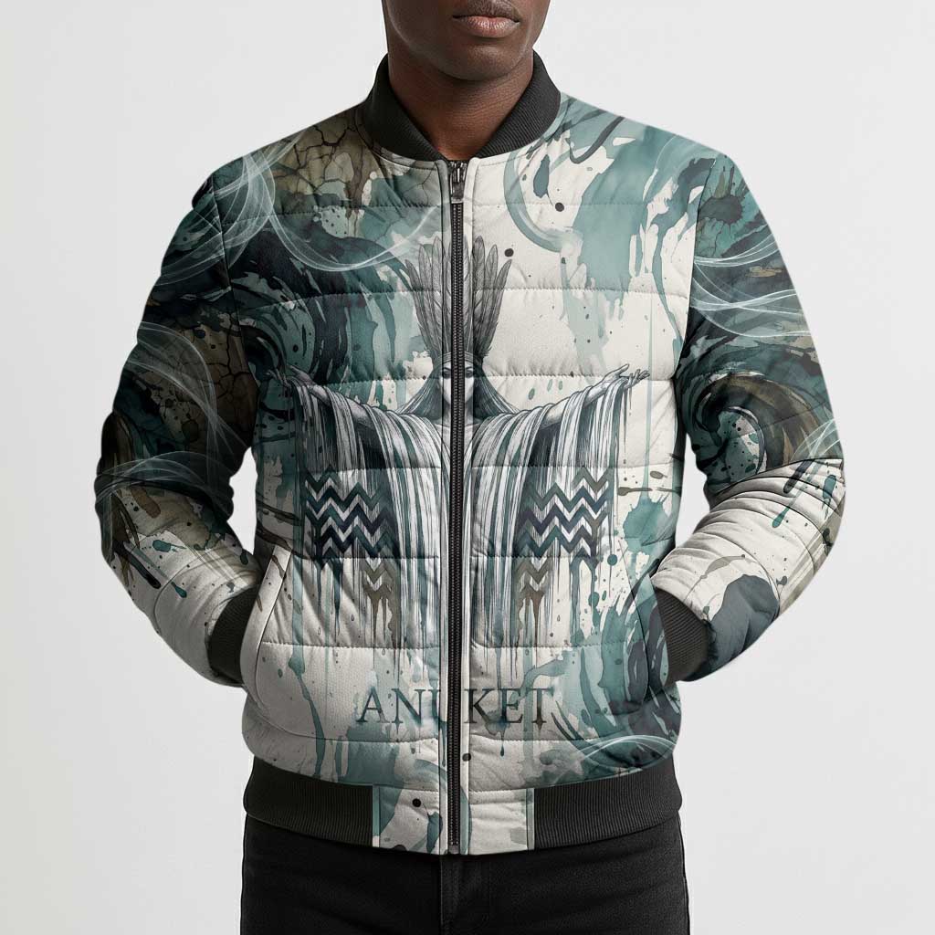 Anuket Egyptian Bomber Puffer Jacket Goddess of the Nile Flowing Water Gazelle Spirit The Embracer