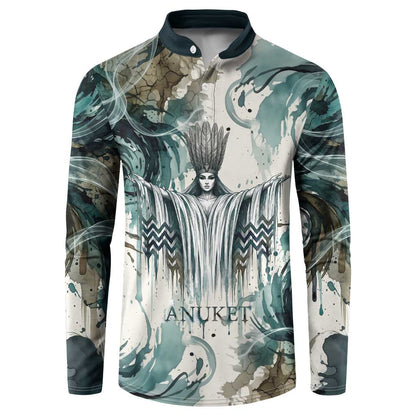 Anuket Egyptian Button Sweatshirt Goddess of the Nile Flowing Water Gazelle Spirit The Embracer