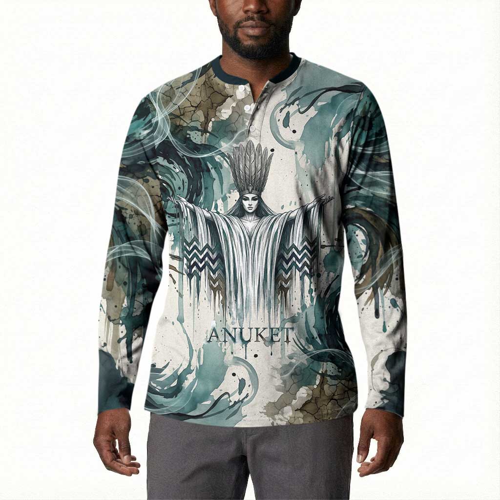 Anuket Egyptian Button Sweatshirt Goddess of the Nile Flowing Water Gazelle Spirit The Embracer