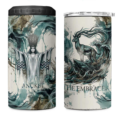 Anuket Egyptian 4 in 1 Can Cooler Tumbler Goddess of the Nile Flowing Water Gazelle Spirit The Embracer