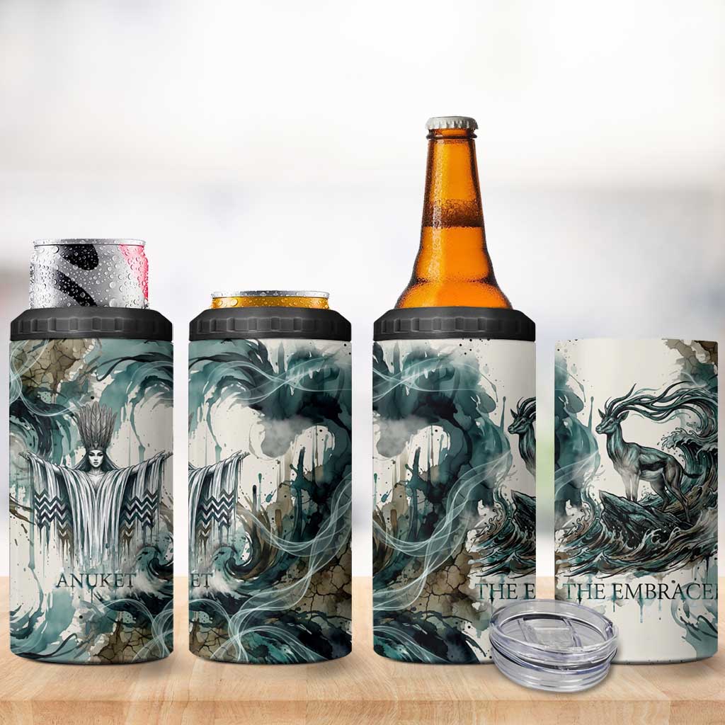 Anuket Egyptian 4 in 1 Can Cooler Tumbler Goddess of the Nile Flowing Water Gazelle Spirit The Embracer