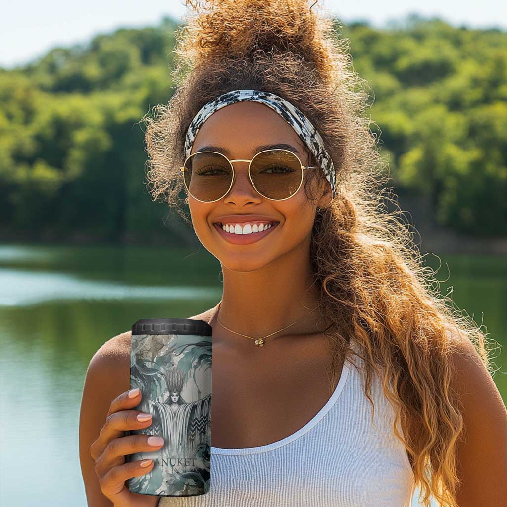 Anuket Egyptian 4 in 1 Can Cooler Tumbler Goddess of the Nile Flowing Water Gazelle Spirit The Embracer