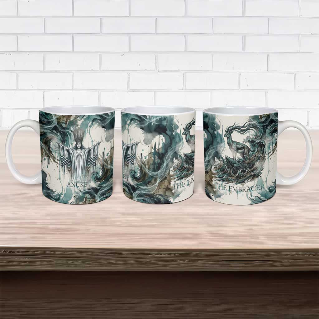 Anuket Egyptian Ceramic Mug Goddess of the Nile Flowing Water Gazelle Spirit The Embracer