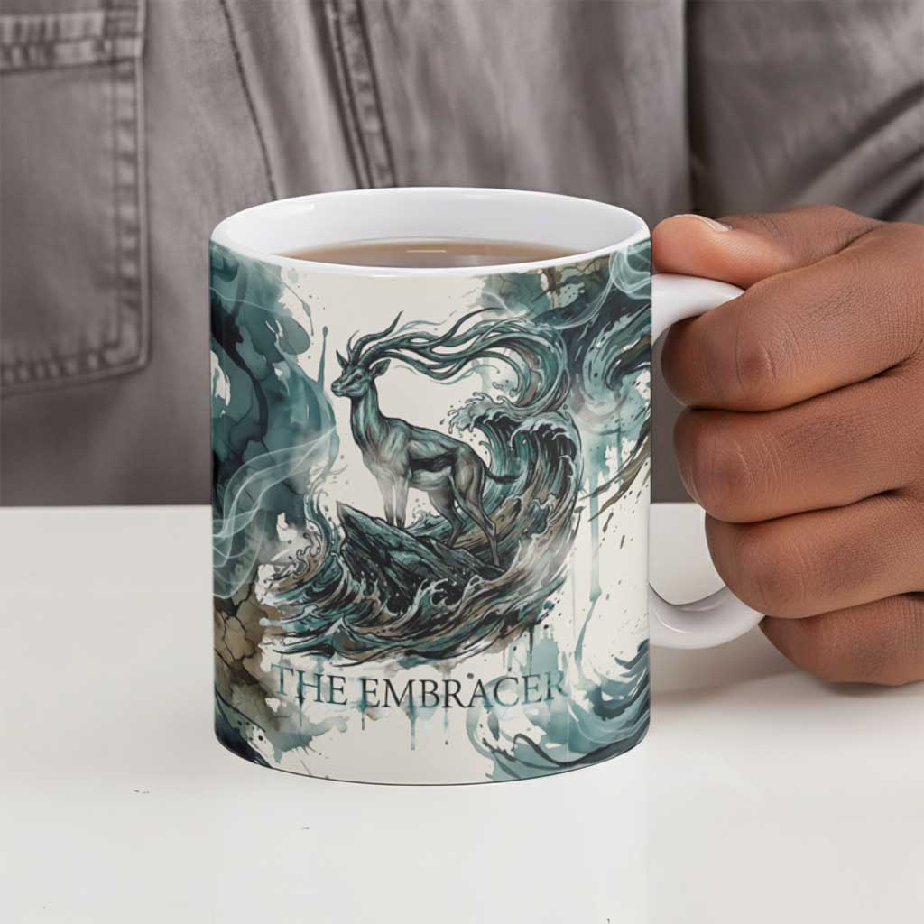 Anuket Egyptian Ceramic Mug Goddess of the Nile Flowing Water Gazelle Spirit The Embracer