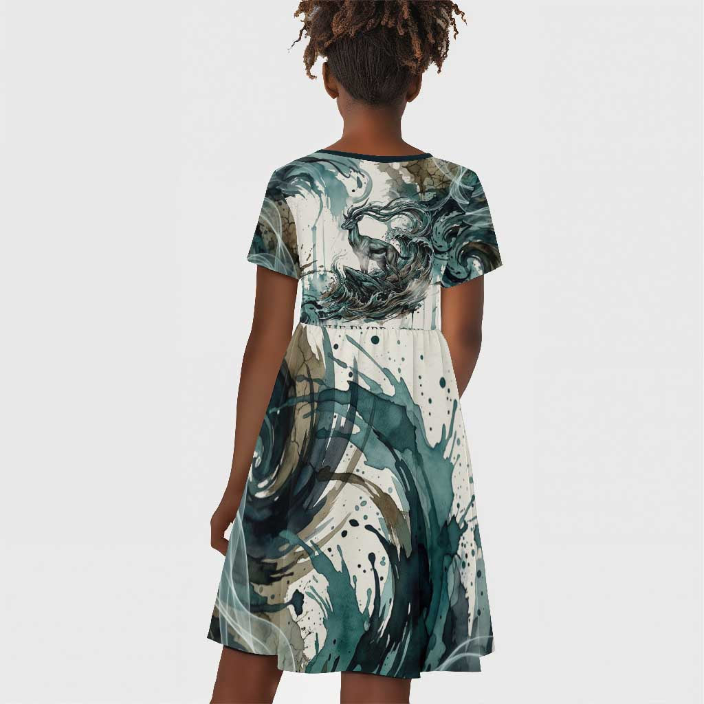 Anuket Egyptian Kid Short Sleeve Dress Goddess of the Nile Flowing Water Gazelle Spirit The Embracer