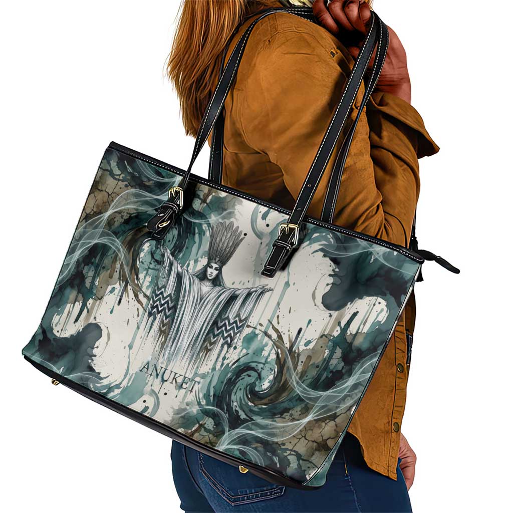 Anuket Egyptian Leather Tote Bag Goddess of the Nile Flowing Water Gazelle Spirit The Embracer