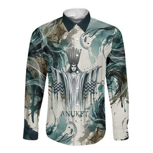 Anuket Egyptian Long Sleeve Button Shirt Goddess of the Nile Flowing Water Gazelle Spirit The Embracer