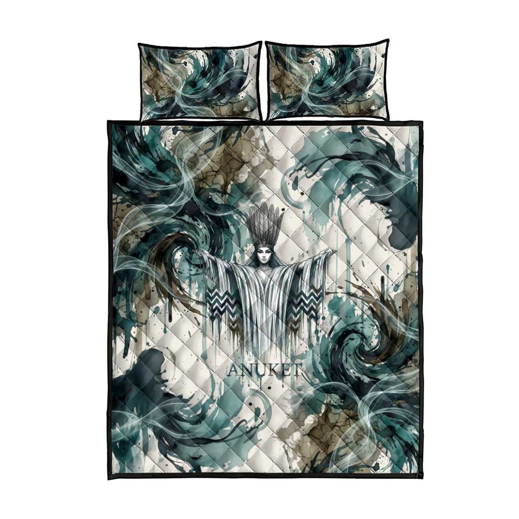 Anuket Egyptian Quilt Bed Set Goddess of the Nile Flowing Water Gazelle Spirit The Embracer