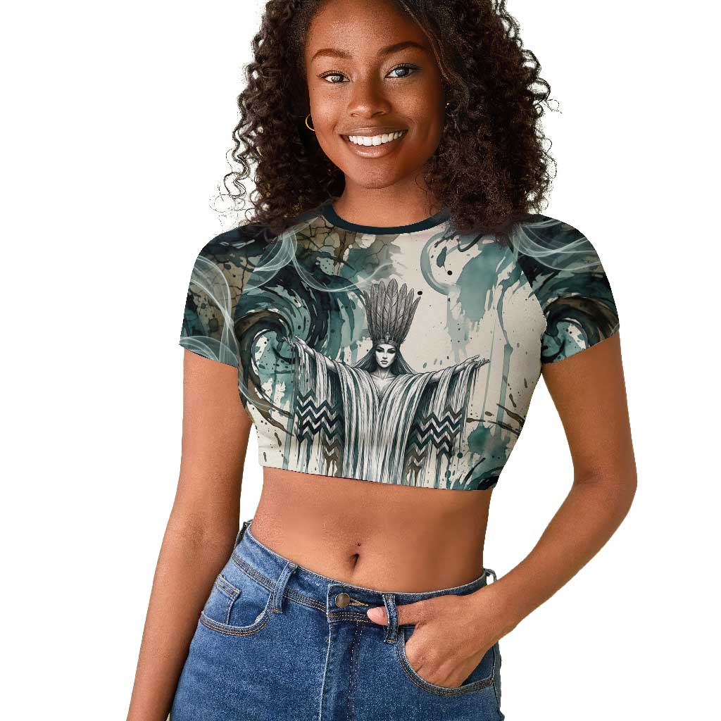 Anuket Egyptian Raglan Cropped T shirt Goddess of the Nile Flowing Water Gazelle Spirit The Embracer