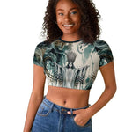Anuket Egyptian Raglan Cropped T shirt Goddess of the Nile Flowing Water Gazelle Spirit The Embracer