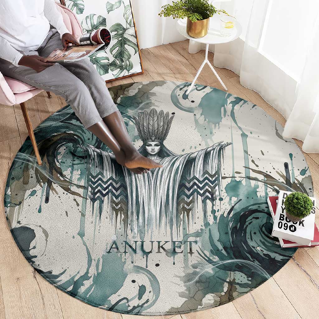 Anuket Egyptian Round Carpet Goddess of the Nile Flowing Water Gazelle Spirit The Embracer