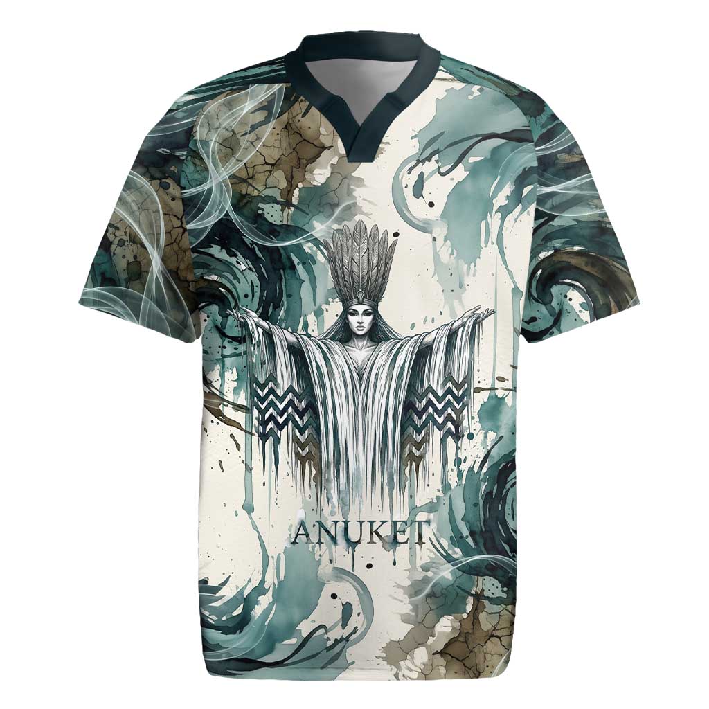 Anuket Egyptian Rugby Jersey Goddess of the Nile Flowing Water Gazelle Spirit The Embracer
