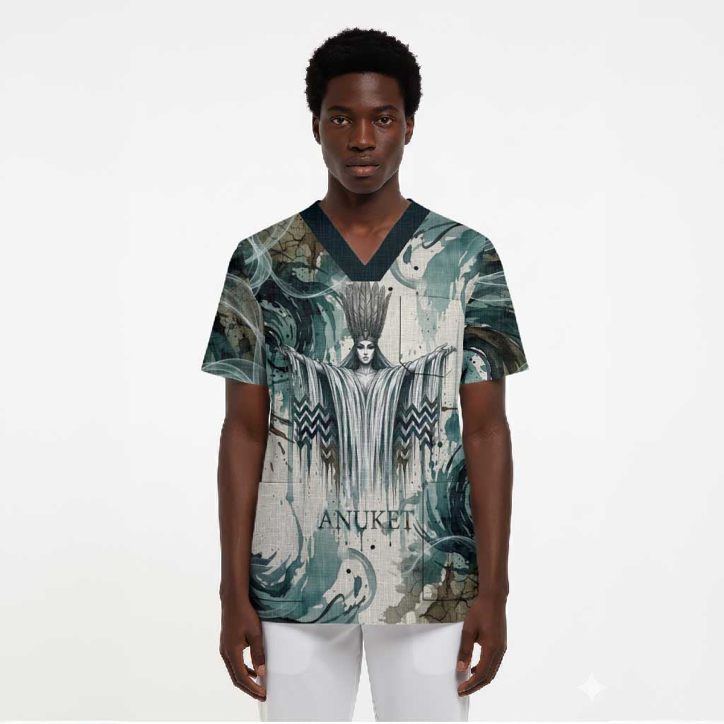 Anuket Egyptian Scrub Top Goddess of the Nile Flowing Water Gazelle Spirit The Embracer