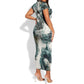 Anuket Egyptian Short Sleeve Bodycon Dress Goddess of the Nile Flowing Water Gazelle Spirit The Embracer