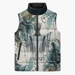 Anuket Egyptian Sleeveless Puffer Jacket Goddess of the Nile Flowing Water Gazelle Spirit The Embracer
