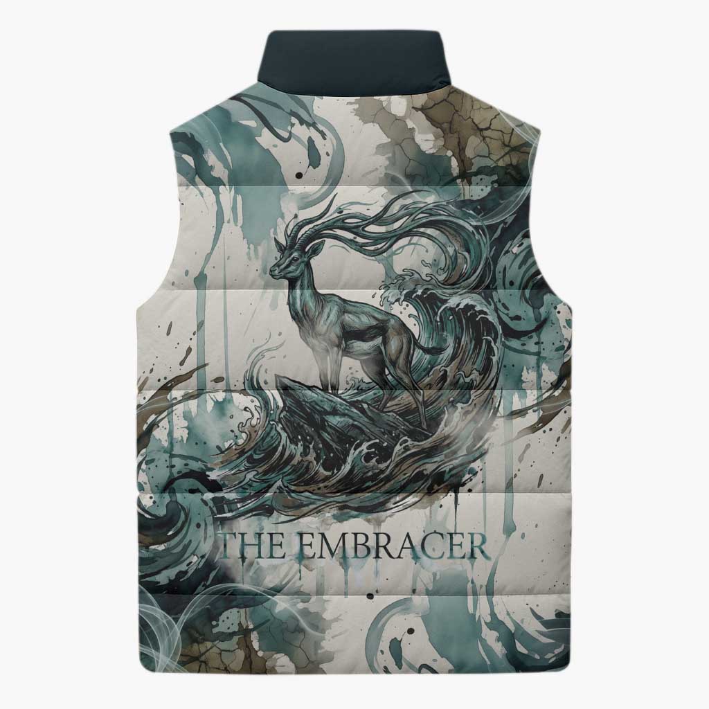 Anuket Egyptian Sleeveless Puffer Jacket Goddess of the Nile Flowing Water Gazelle Spirit The Embracer