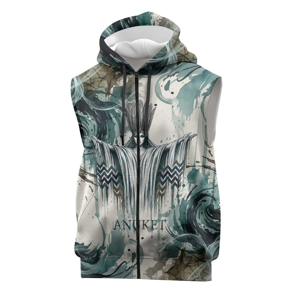 Anuket Egyptian Sleeveless Zip Hoodie Goddess of the Nile Flowing Water Gazelle Spirit The Embracer