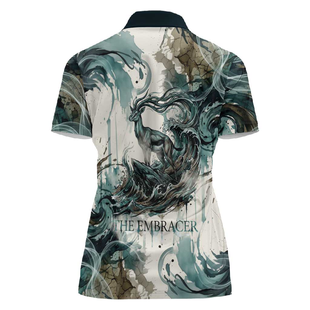 Anuket Egyptian Women Polo Shirt Goddess of the Nile Flowing Water Gazelle Spirit The Embracer