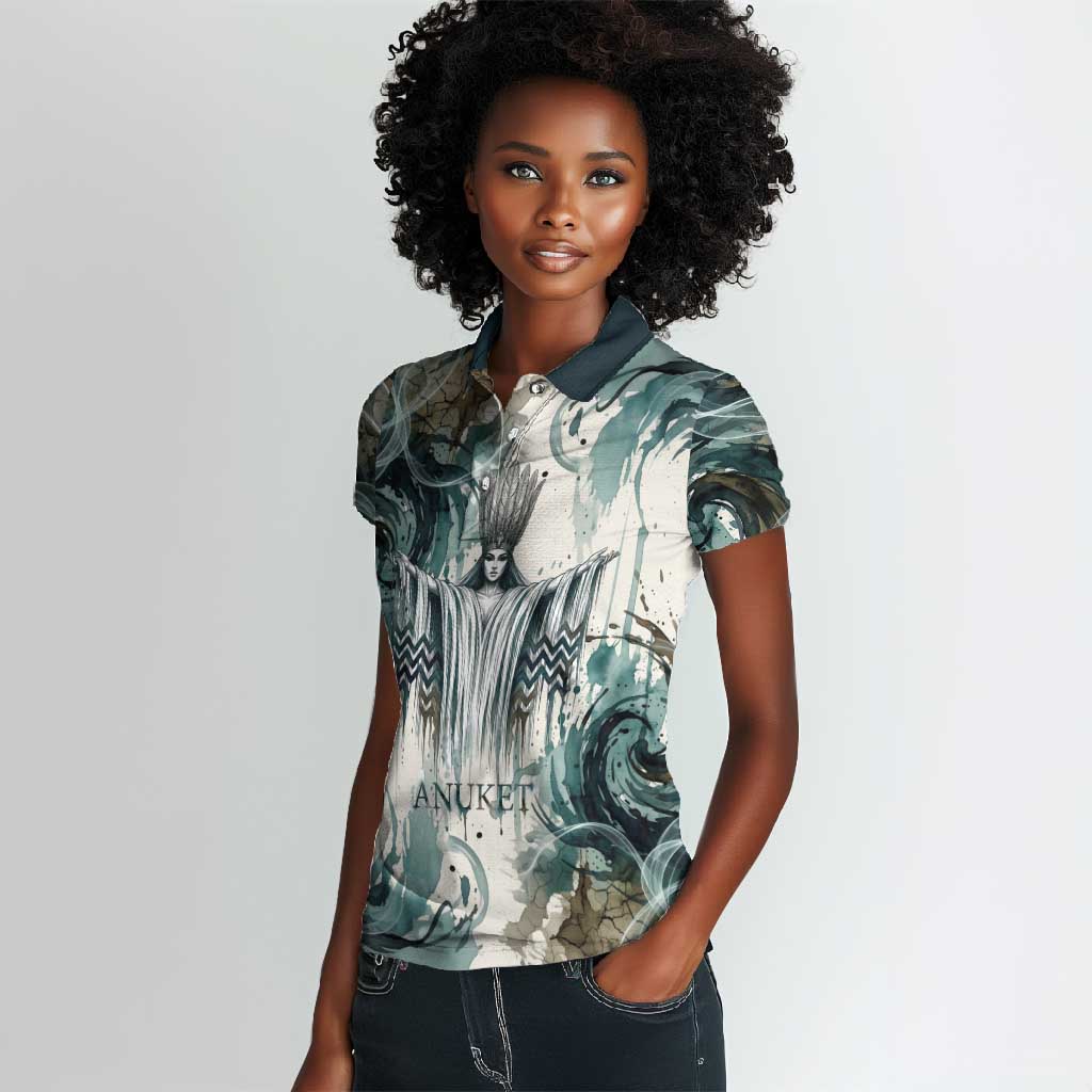 Anuket Egyptian Women Polo Shirt Goddess of the Nile Flowing Water Gazelle Spirit The Embracer
