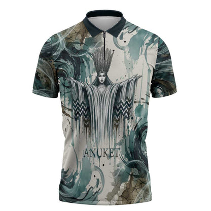 Anuket Egyptian Zipper Polo Shirt Goddess of the Nile Flowing Water Gazelle Spirit The Embracer