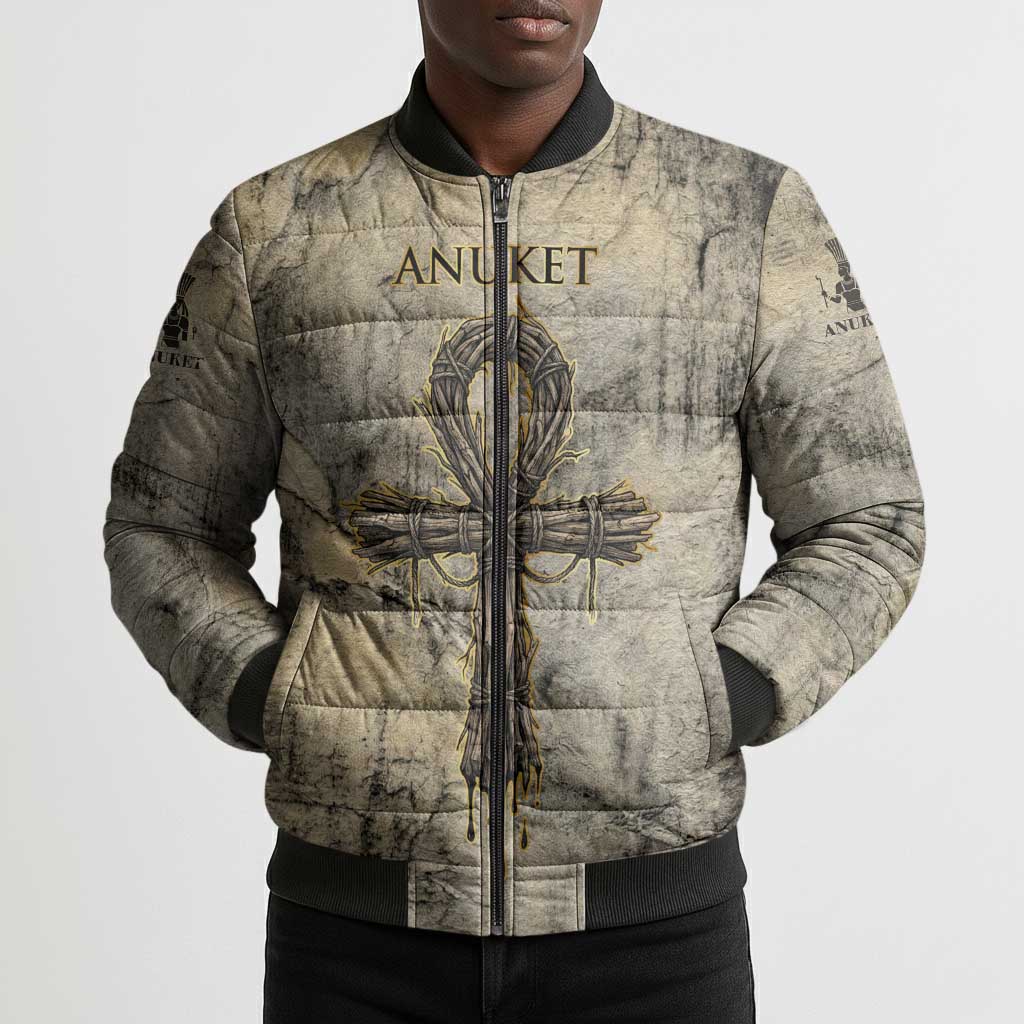 Anuket Bomber Puffer Jacket Egyptian Queen of the Cataracts Ankh Symbol