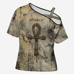 Anuket Cross Shoulder Shirt Egyptian Queen of the Cataracts Ankh Symbol