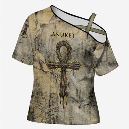 Anuket Cross Shoulder Shirt Egyptian Queen of the Cataracts Ankh Symbol