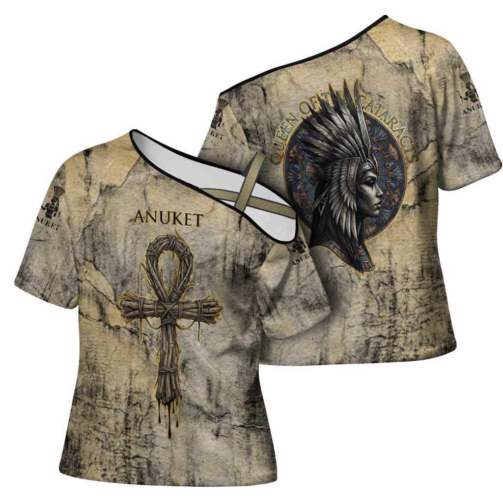 Anuket Cross Shoulder Shirt Egyptian Queen of the Cataracts Ankh Symbol