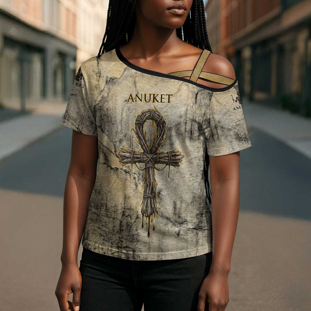 Anuket Cross Shoulder Shirt Egyptian Queen of the Cataracts Ankh Symbol