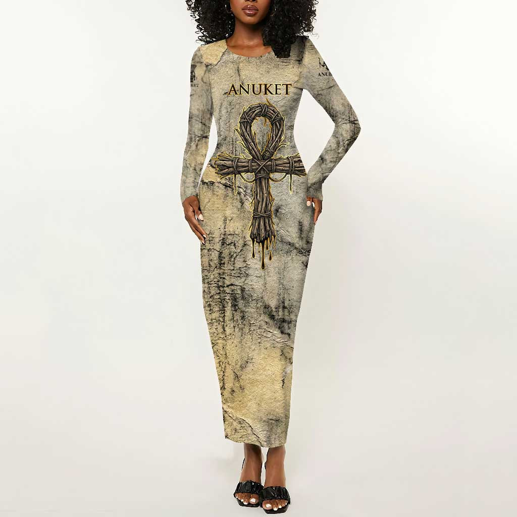 Anuket Long Sleeve Bodycon Dress Egyptian Queen of the Cataracts Ankh Symbol