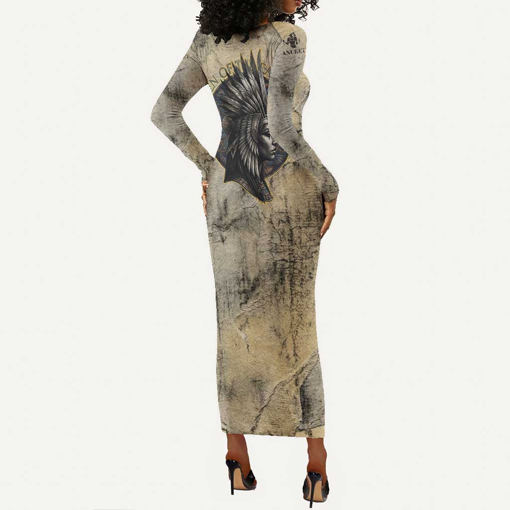 Anuket Long Sleeve Bodycon Dress Egyptian Queen of the Cataracts Ankh Symbol
