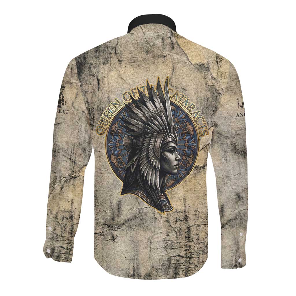 Anuket Long Sleeve Button Shirt Egyptian Queen of the Cataracts Ankh Symbol