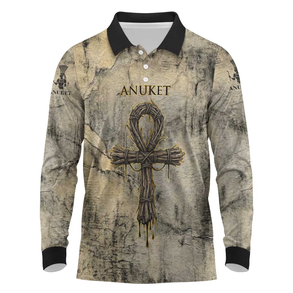 Anuket Long Sleeve Polo Shirt Egyptian Queen of the Cataracts Ankh Symbol