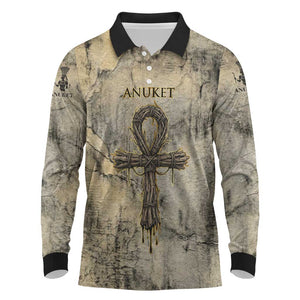 Anuket Long Sleeve Polo Shirt Egyptian Queen of the Cataracts Ankh Symbol