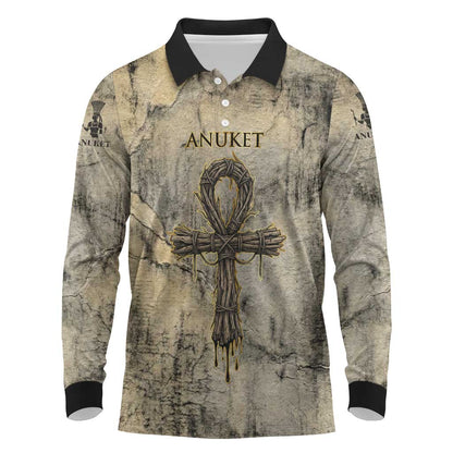 Anuket Long Sleeve Polo Shirt Egyptian Queen of the Cataracts Ankh Symbol