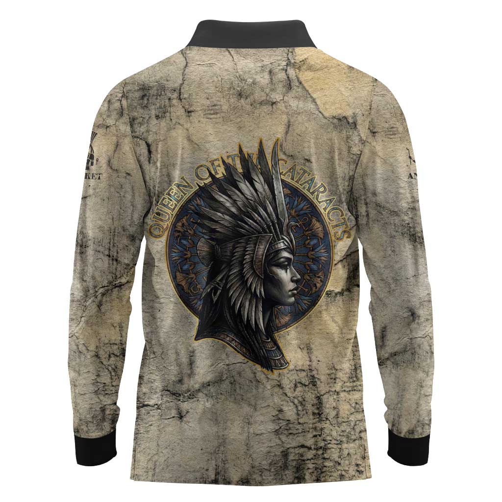 Anuket Long Sleeve Polo Shirt Egyptian Queen of the Cataracts Ankh Symbol