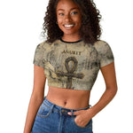 Anuket Raglan Cropped T shirt Egyptian Queen of the Cataracts Ankh Symbol