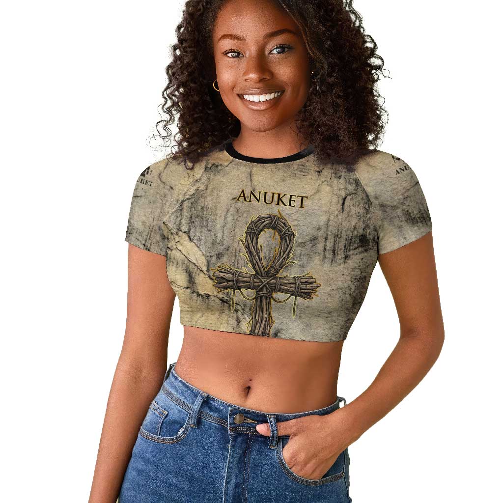 Anuket Raglan Cropped T shirt Egyptian Queen of the Cataracts Ankh Symbol