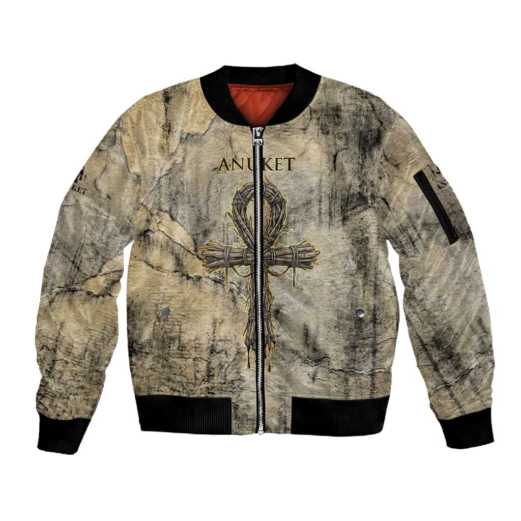 Anuket Sleeve Zip Bomber Jacket Egyptian Queen of the Cataracts Ankh Symbol