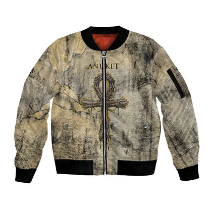 Anuket Sleeve Zip Bomber Jacket Egyptian Queen of the Cataracts Ankh Symbol