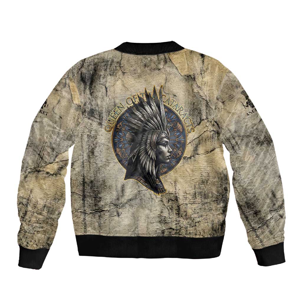 Anuket Sleeve Zip Bomber Jacket Egyptian Queen of the Cataracts Ankh Symbol