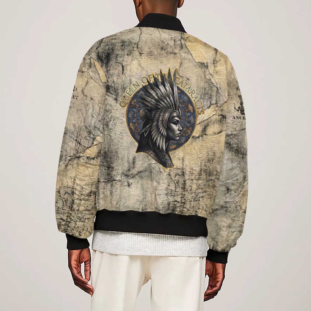 Anuket Sleeve Zip Bomber Jacket Egyptian Queen of the Cataracts Ankh Symbol
